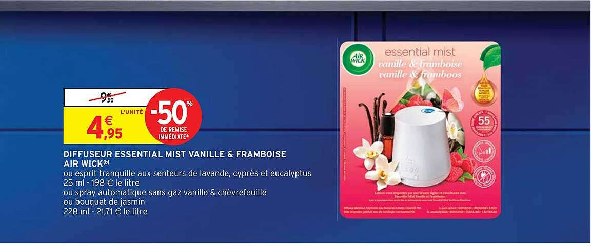 diffuseur essential mist vanille & framboise air wick