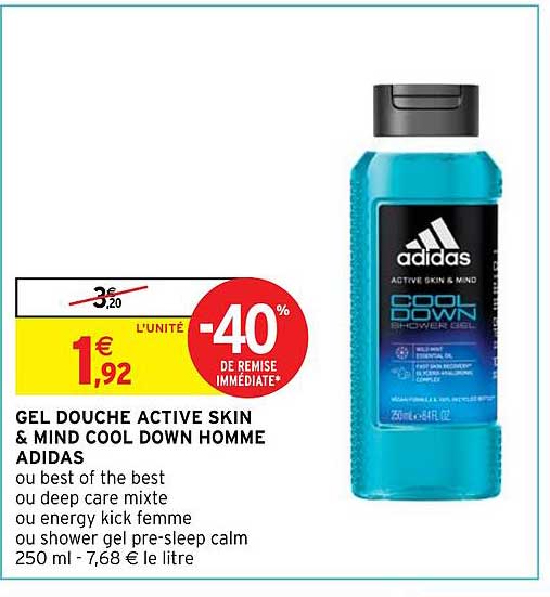 gel douche active skin & mind cool down homme adidas
