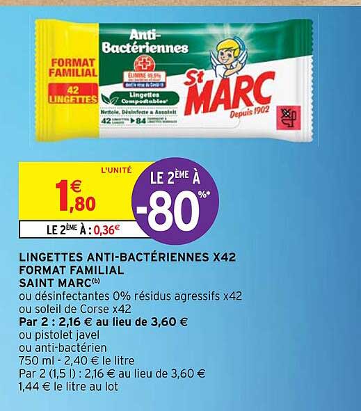 lingettes anti-bactériennes x 42 format familial saint marc