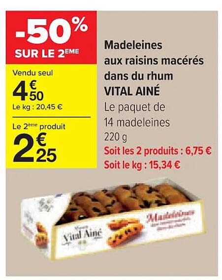 madeleines aux raisins macérés dans du rhum vital ainé
