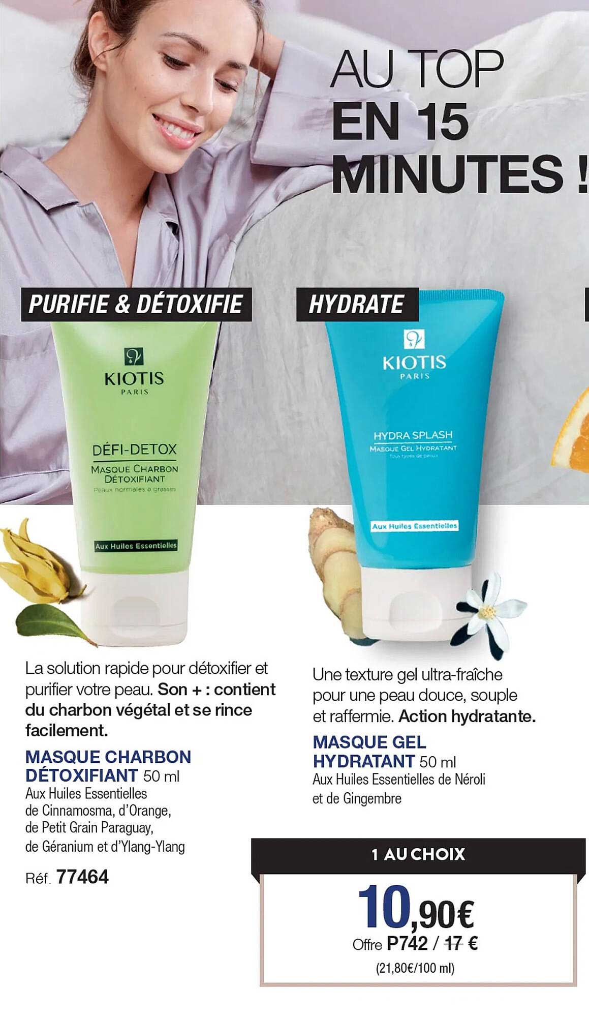 masque charbon détoxifiant kiotis, masque gel hydratant kiotis