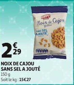 noix de cajou sans sel ajouté