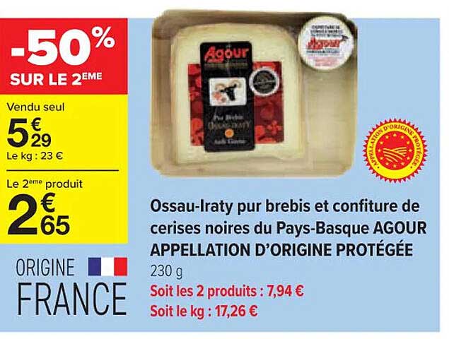 Ossau-iraty Pur Brebis Et Confiture De Cerises Noires Du Pays-basque Agour Appellation D'origine Protégée
