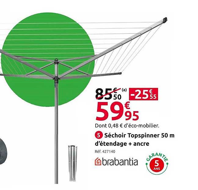 séchoir topspinner 50m d'étendage + ancre brabantia