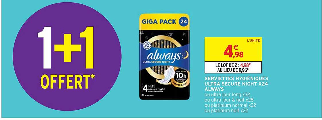 serviettes hygiéniques ultra secure night x 24 always