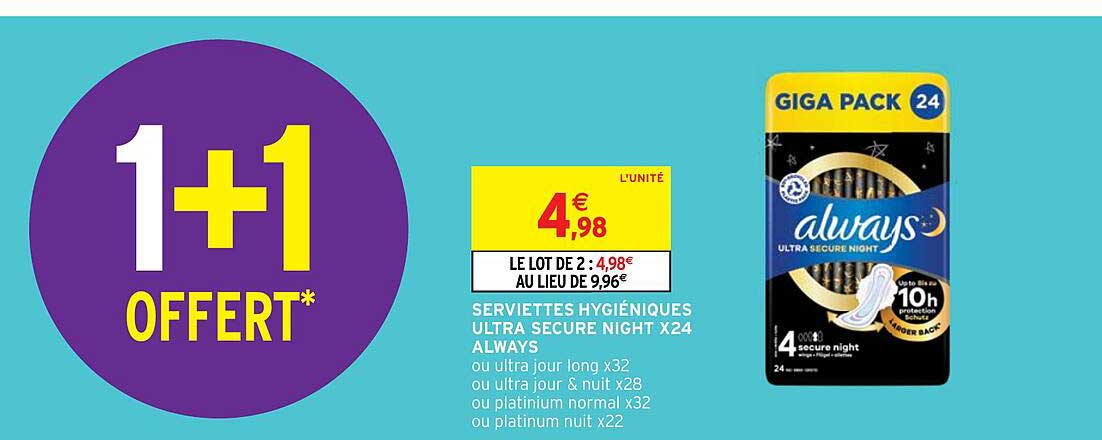 serviettes hygiéniques ultra secure night x 24 always