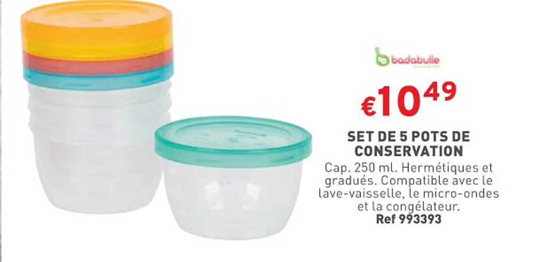 set de 5 pots de conservation badabulle