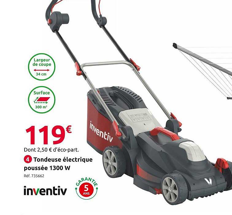 tondeuse électrique poussée 1300w inventiv