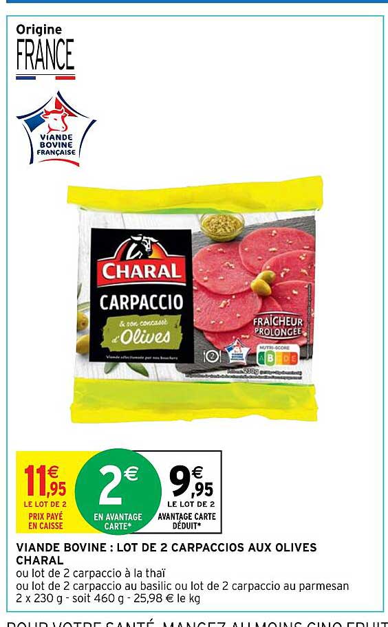 Viande Bovine : Lot De 2 Carpaccios Aux Olives Charal