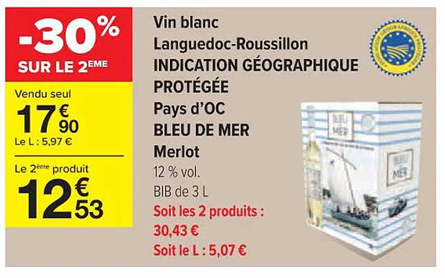 vin blanc languedoc-roussillon indication géographique protégée pays d'oc bleu de mer merlot