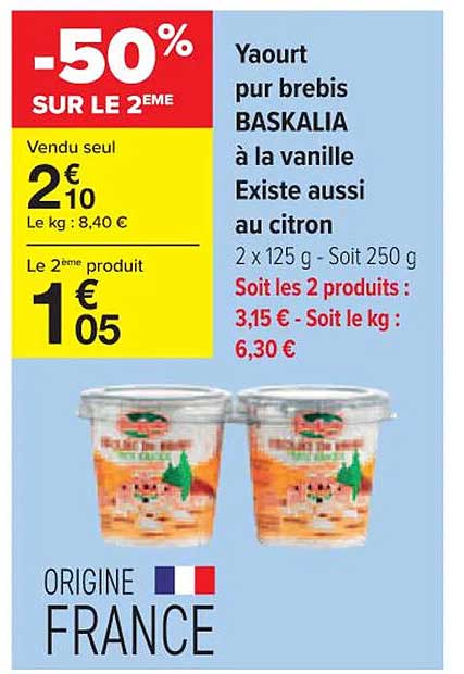 yaourt pur brebis baskalia à la vanille existe aussi au citron