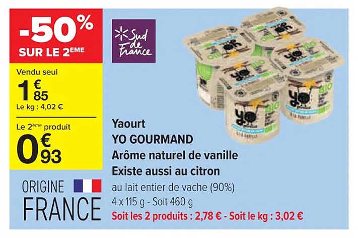 yaourt yo gourmand arôme naturel de vanille existe aussi au citron