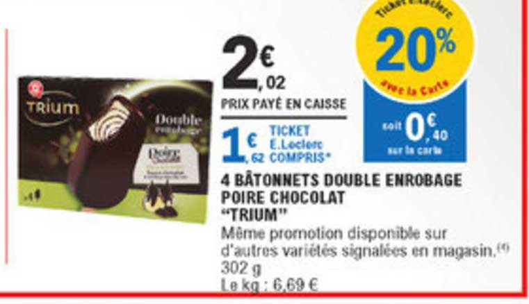 4 bâtonnets double enrobage poire chocolat trium