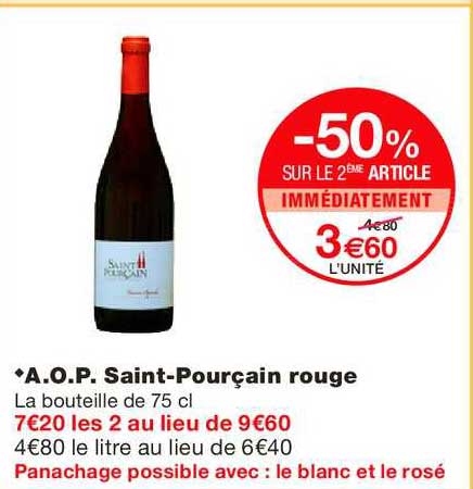 a.o.p. saint pourçain rouge -50% sur le 2ème article