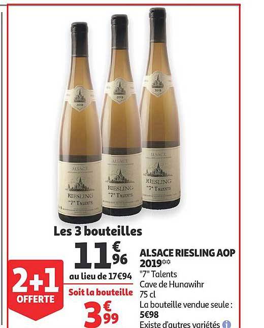 alsace riesling aop 2019 "7" talents 2+1 offerte