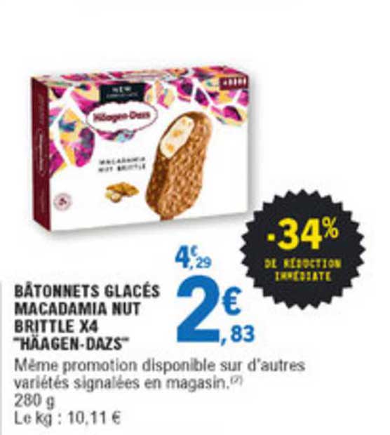 bâtonnets glacés macadamia nut brittle x4 häagen dazs -34% de réduction immédiate