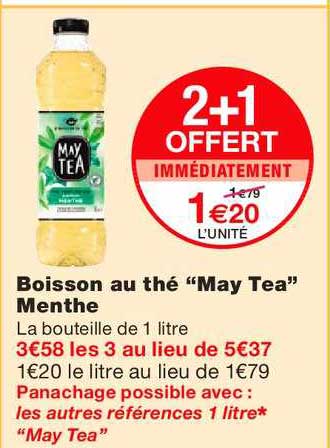 boisson au thé may tea menthe 2+1 offert