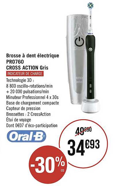 brosse à dent électrique pro760 cross action gris oral b