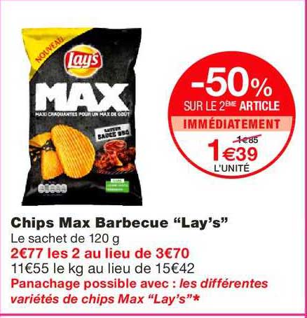 Chips Max Barbecue Lay's -50% Sur Le 2ème Article