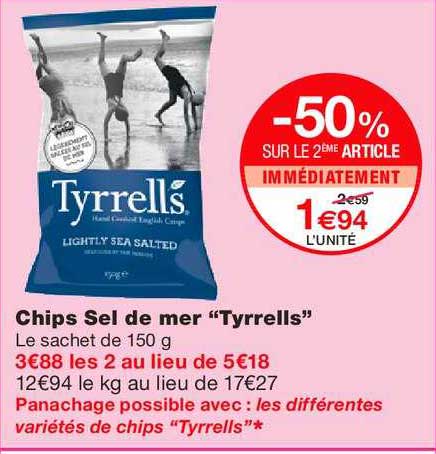 Chips Sel De Mer Tyrrells -50% Sur Le 2ème Article
