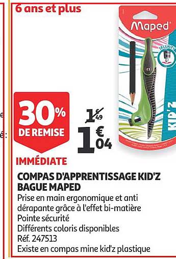 compas d'apprentissage kid'z bague maped 30% de remise immédiate