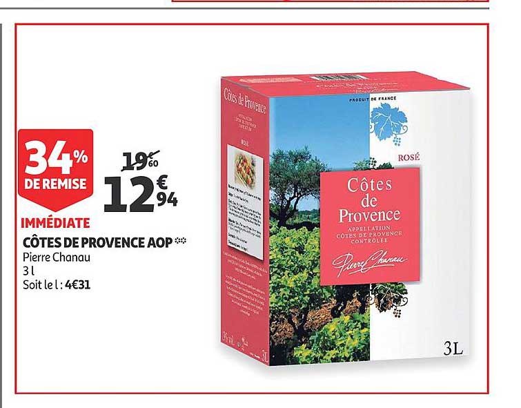 côtes de provence aop pierre chanau 34% de remise immédiate