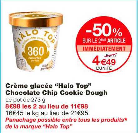 Crème Glacée Halo Top Chocolate Chip Cookie Dough -50% Sur Le 2ème Article