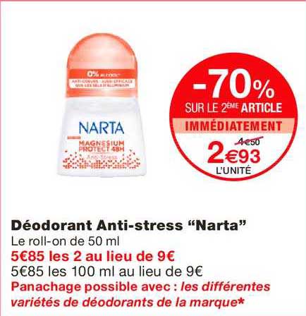 déodorant anti stress narta -70% sur le 2ème article
