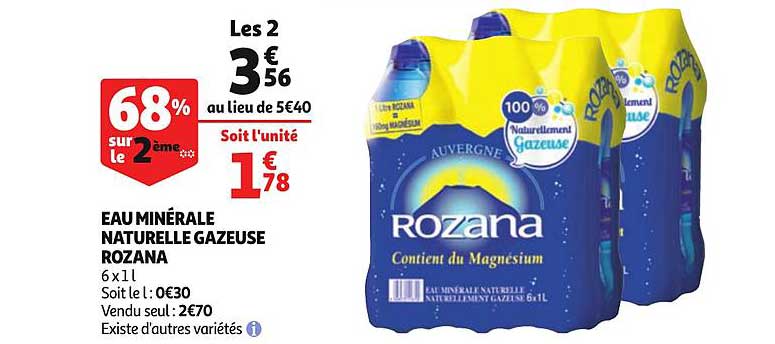 Eau Minérale Naturelle Gazeuse Rozana 68% Sur Le 2ème