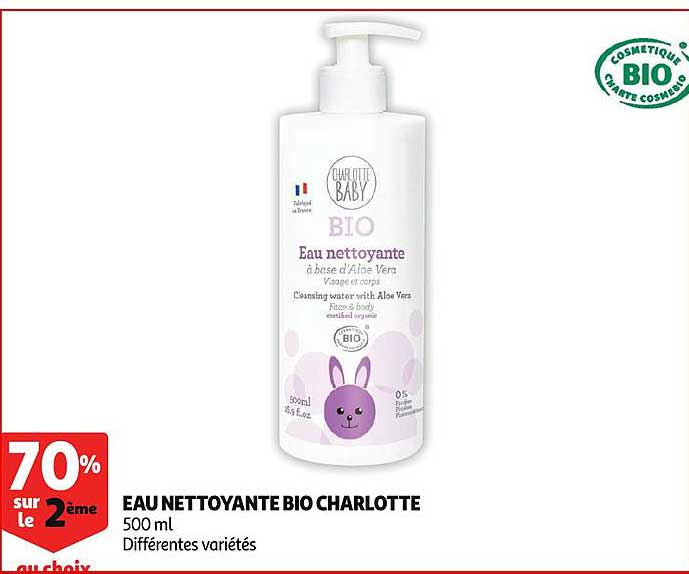 eau nettoyante bio charlotte 70% sur le 2ème au choix