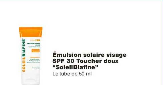 émulsion solaire visage spf 30 toucher doux soleilbiafine