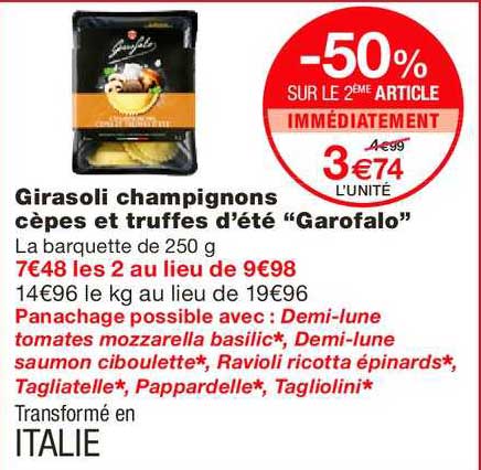 girasoli champions cèpes et truffes d'été garofalo -50% sur le 2ème article