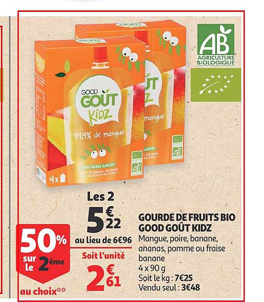 gourde de fruits bio good kidz 50% sur le 2ème au choix