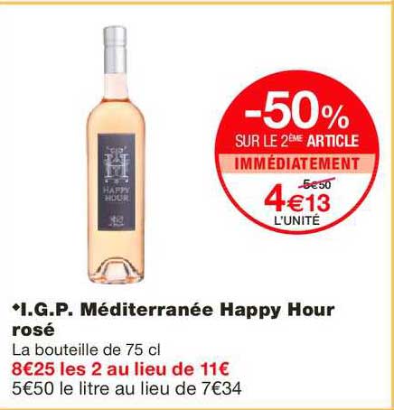 i.g.p. méditérranée happy hour rosé -50% sur le 2ème article
