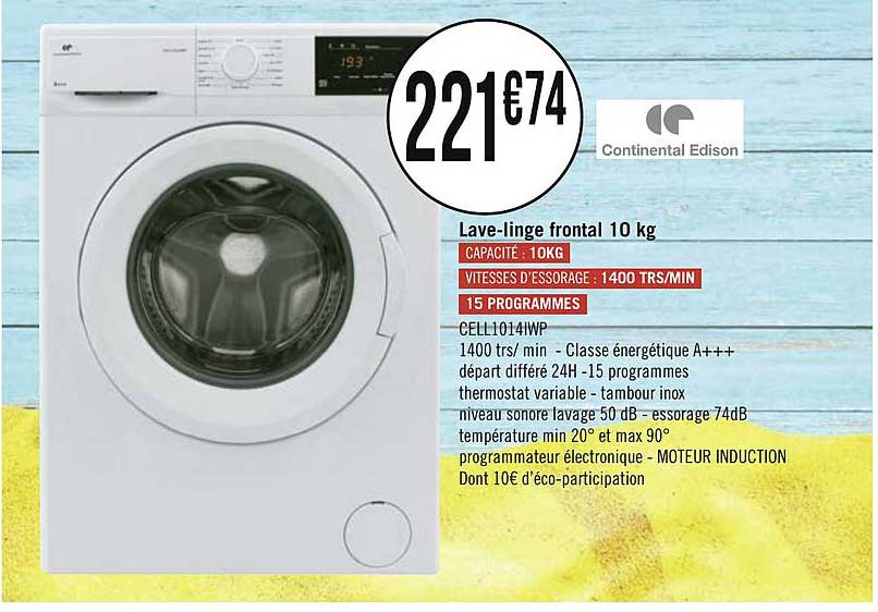 Lave Linge Frontal 10 Kg Continental Edison