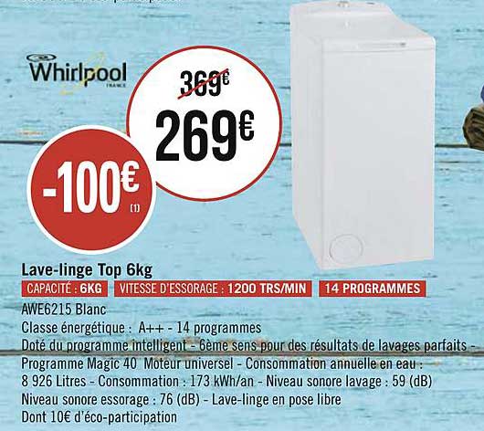 lave linge top 6kg whirlpool