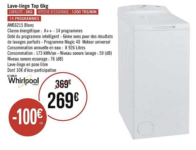 lave linge top 6kg whirlpool