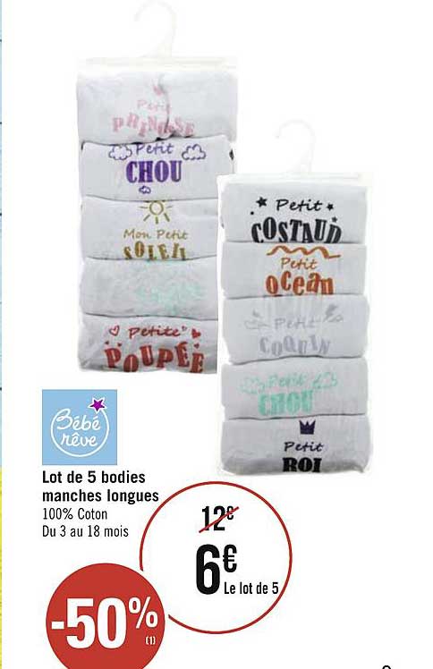 lot de 5 bodies manches longues