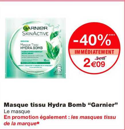 masque tissu hydra bomb garnier