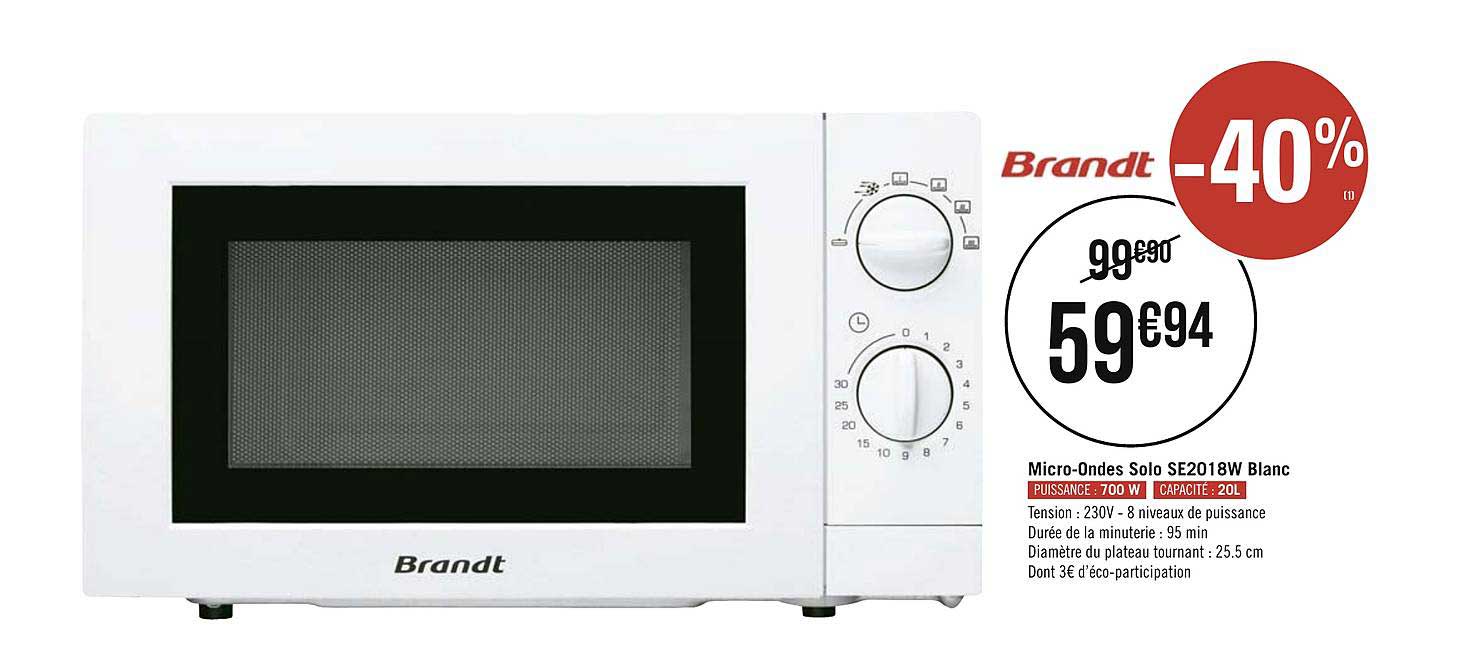 micro ondes solo se2018w blanc brandt