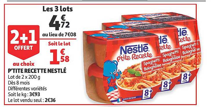 p'tite recette nestlé 2+1 offert