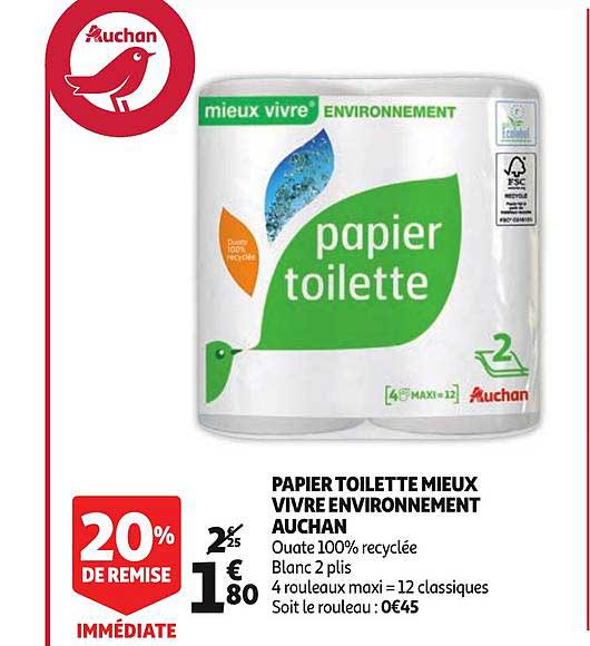 papier toilette mieux vivre environnement auchan 20% de remise immédiate
