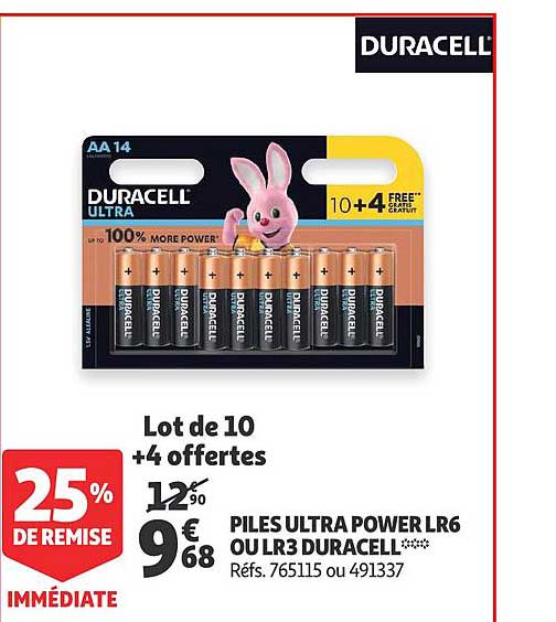 piles ultra power lr6 ou lr3 duracell 25% de remise immédiate