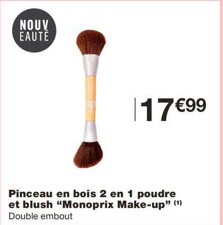 pinceau en bois 2 en 1 en poudre et blush monoprix make up