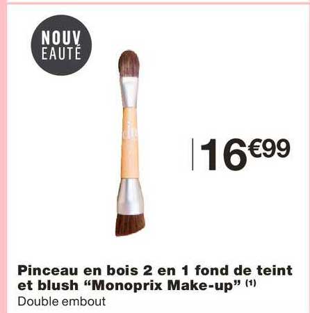 pinceau en bois 2 en 1 fond de teint et blush monoprix make up