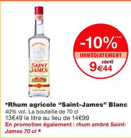 Rhum Agricole Saint James Blanc