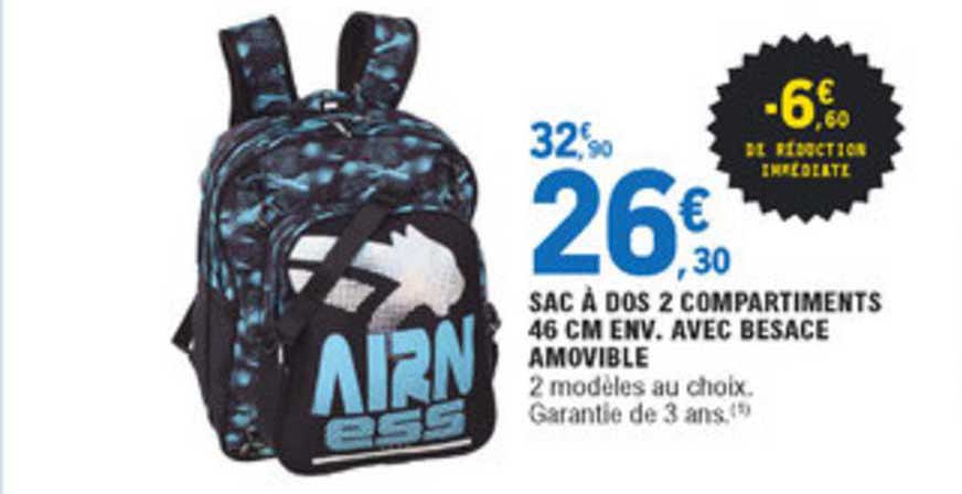 sac à dos 2 compartiments 46 cm env. avec besace amovible