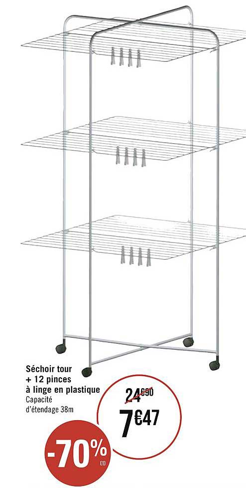 Séchoir Tour +12 Pinces à Linge En Plastique
