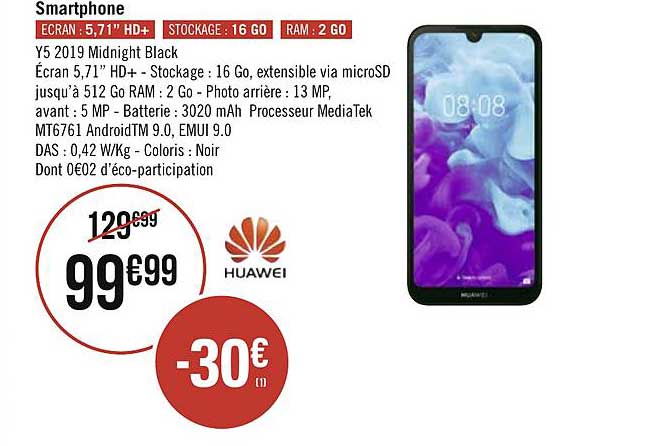 smartphone huawei y5 2019 midinight black