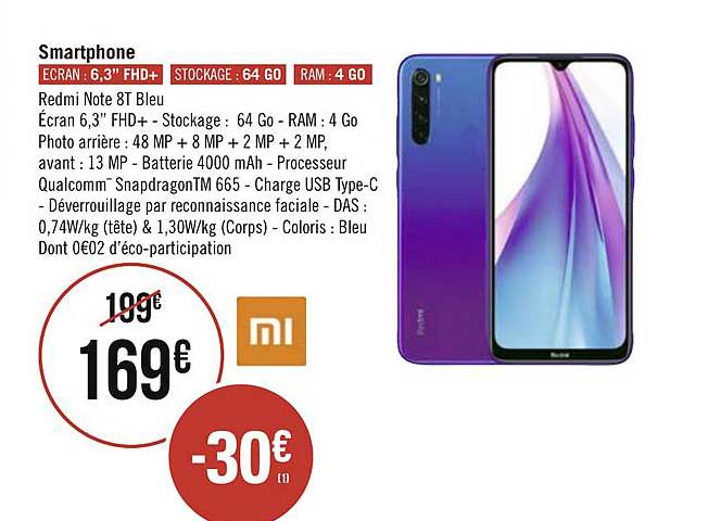 Smartphone Redmi Note 8t Bleu